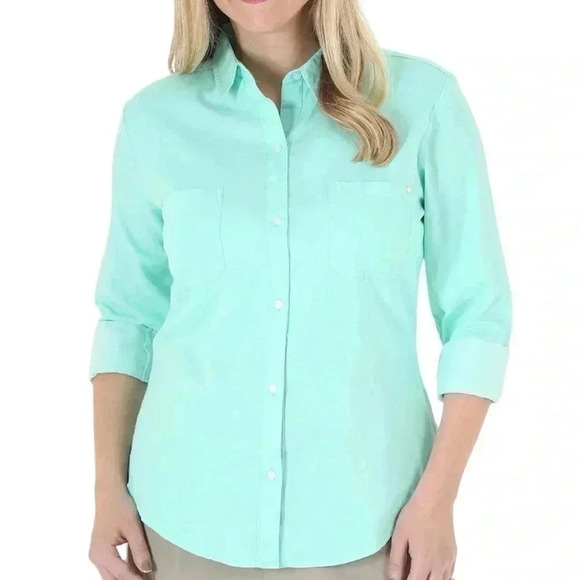 Riders by Lee Women's Woven Slimming Button Down Shirt - Picture 1 of 6